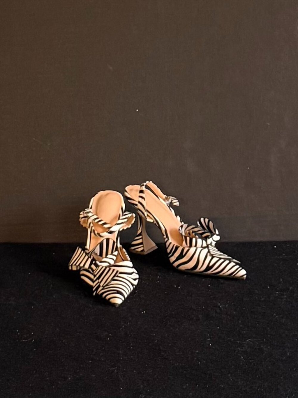 Black/White Zebra-Print Slingback Kitten Heel Shoes*